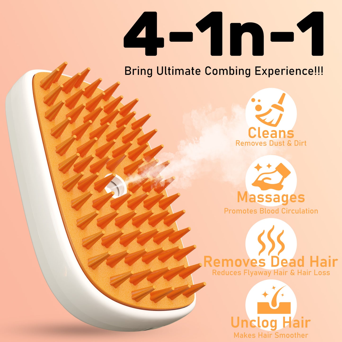 4 In 1 Cat Steam Brush, Anti Static Shedding Spray Comb, Hair Removal, Mist Indoor Steamy Grooming Brush For Dog, Water Spritz Defur Cepillo, Spa Steamer Cloud Para Gatos