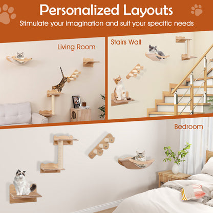 Cat Wall Furniture Set Of 4 With Hammock 2-step Cat Tree And Perch