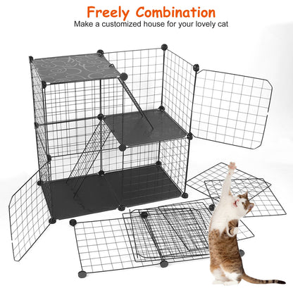 3 Tier Cat Playpen Cage Metal Indoor Cat House Detachable Kitten House With 3 Doors 2 Ladders Large Cat Exercise Place For 1-2 Cats Black