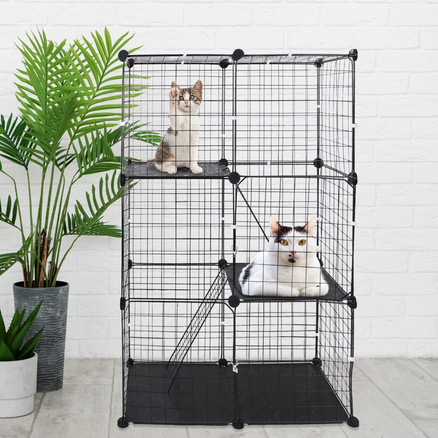 3 Tier Cat Playpen Cage Metal Indoor Cat House Detachable Kitten House With 3 Doors 2 Ladders Large Cat Exercise Place For 1-2 Cats Black
