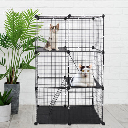 3 Tier Cat Playpen Cage Metal Indoor Cat House Detachable Kitten House With 3 Doors 2 Ladders Large Cat Exercise Place For 1-2 Cats Black
