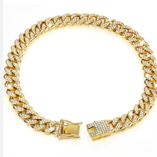 US LOCAL STOCK Hiphoppet Beautiful Hot Sale Luxury Alloy Dog Chain Sparkling Diamond Secure Metal Chain Choker For Dogs And Cats