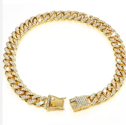 US LOCAL STOCK Hiphoppet Beautiful Hot Sale Luxury Alloy Dog Chain Sparkling Diamond Secure Metal Chain Choker For Dogs And Cats