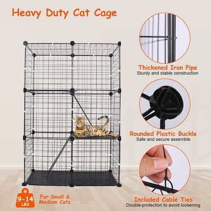 3 Tier Cat Playpen Cage Metal Indoor Cat House Detachable Kitten House With 3 Doors 2 Ladders Large Cat Exercise Place For 1-2 Cats Black