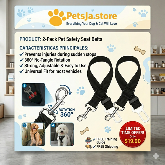 2 Pack Pet Safety Seatbelt for Dogs & Cats | Adjustable Car Harness Lead | Universal Vehicle Seat Belt