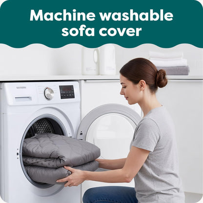 Water-Resistant Sofa Cover for Dogs & Cats, Reversible Couch Protector with Secure Straps and Pinsonic Quilted Fabric, Machine Washable Couch Cover, Large Sofa, Gray Mist