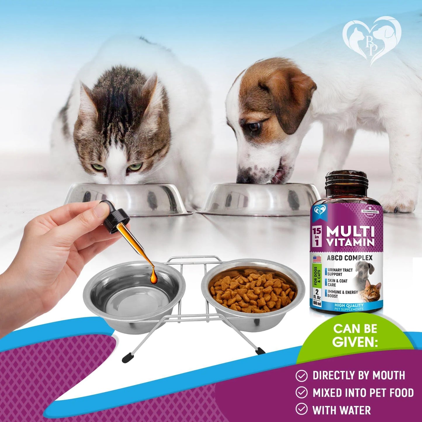 Cat And Dog Multivitamin Liquid With Glucosamine & Cranberry 15 In 1 Health Supplements For Urinary Tract Kidney Bladder Hip And Joint Skin And Coat 60 Ml